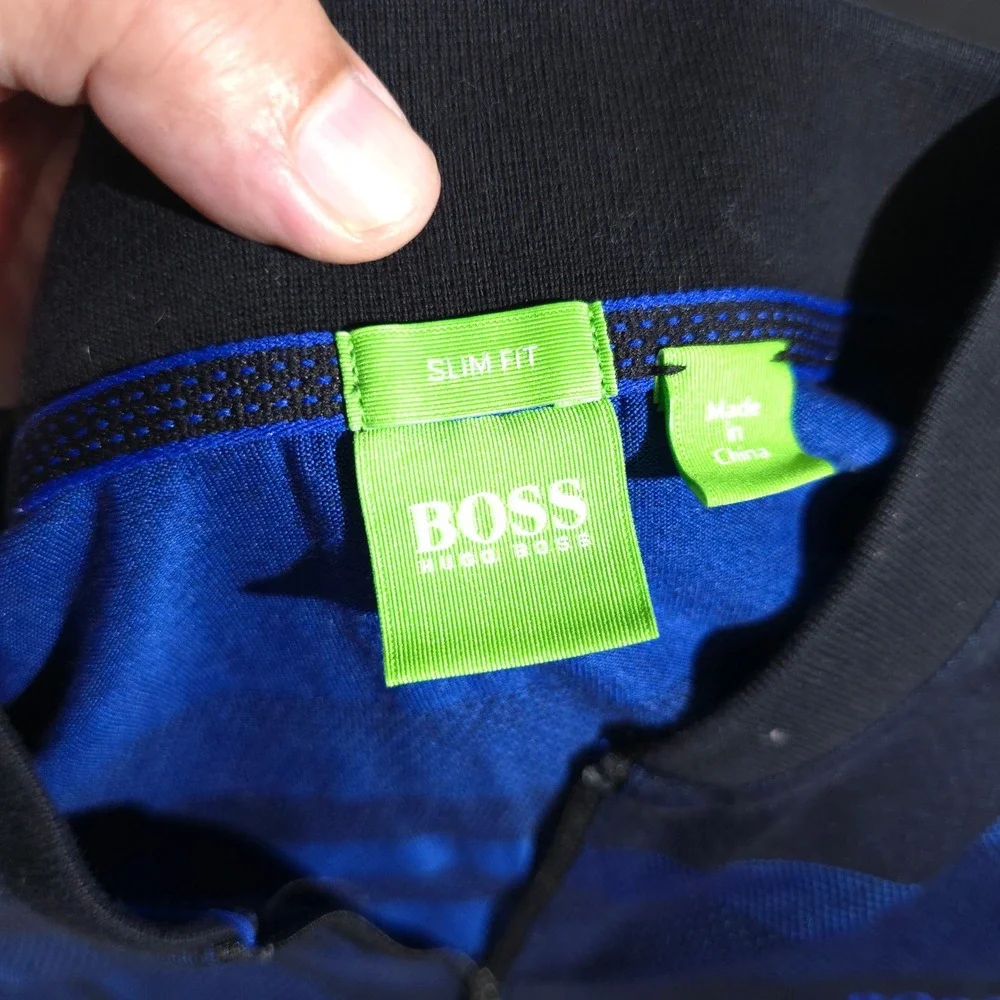 Hugo Boss Pullover Mens L Navy Blue Quarter Zip Slim Fit‎ Geometric Knit Sweater